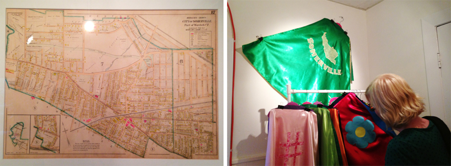 Left: Fine Art Reproduction Map, Somerville, MA 1900 by George W. Stadley & Co. Right: Cape by Bettina Lengsfeld